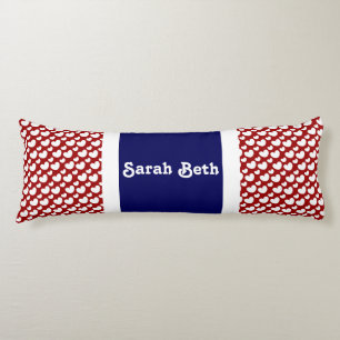 Cute Hearts, Red White & Blue, Add your name Body Cushion
