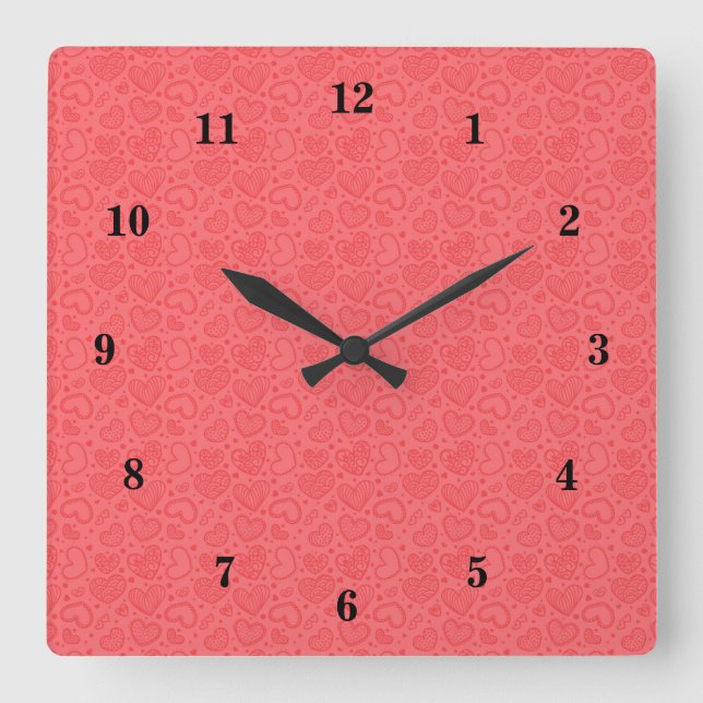 Cute Hearts Square Wall Clock (Front)