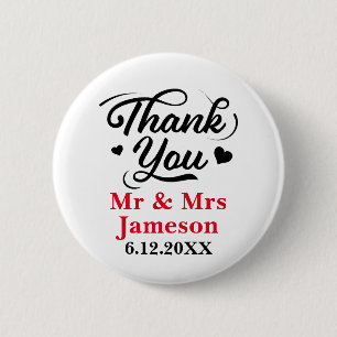 Cute Hearts Thank You Mr Mrs Wedding 6 Cm Round Badge