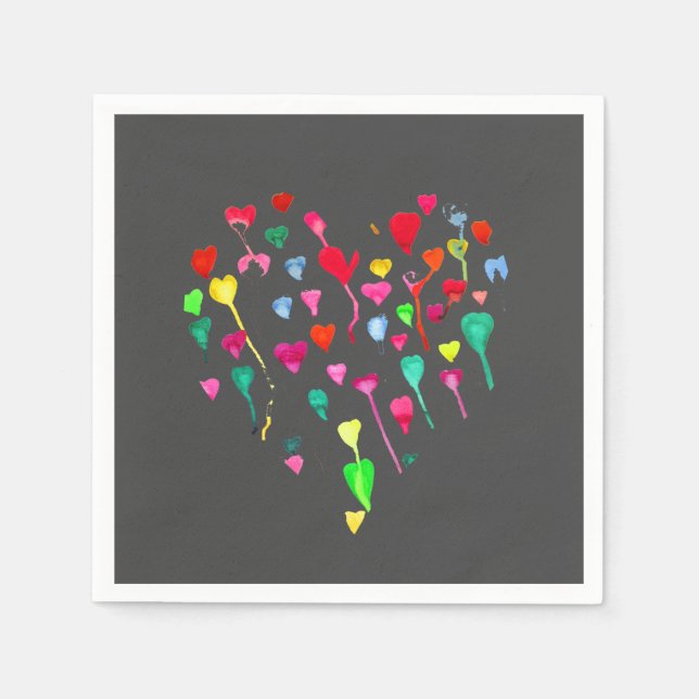 Cute hearts watercolor illustration picnic art napkin (Front)