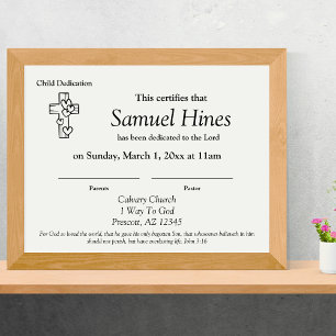 Cute Hearts Wood Cross Baby Dedication Certificate Custom Letterhead
