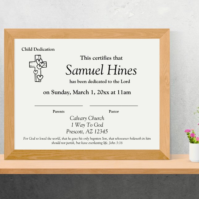 Cute Hearts Wood Cross Baby Dedication Certificate Custom Letterhead (Cute Hearts Wood Cross Baby Dedication Certificate)