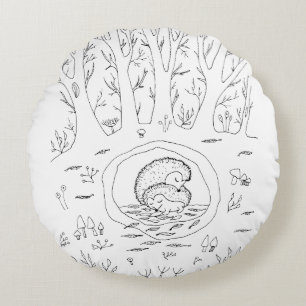 Cute Heartwarming Loving Hedgehogs Round Cushion