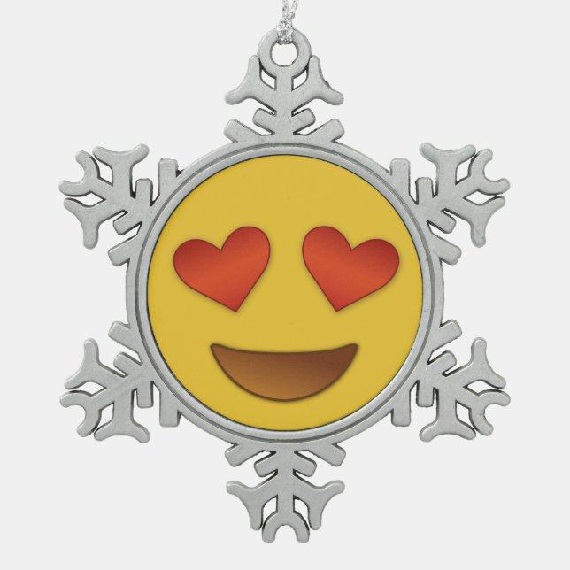 Cute Hearty Eyes Emoji Snowflake Pewter Christmas Ornament (Front)