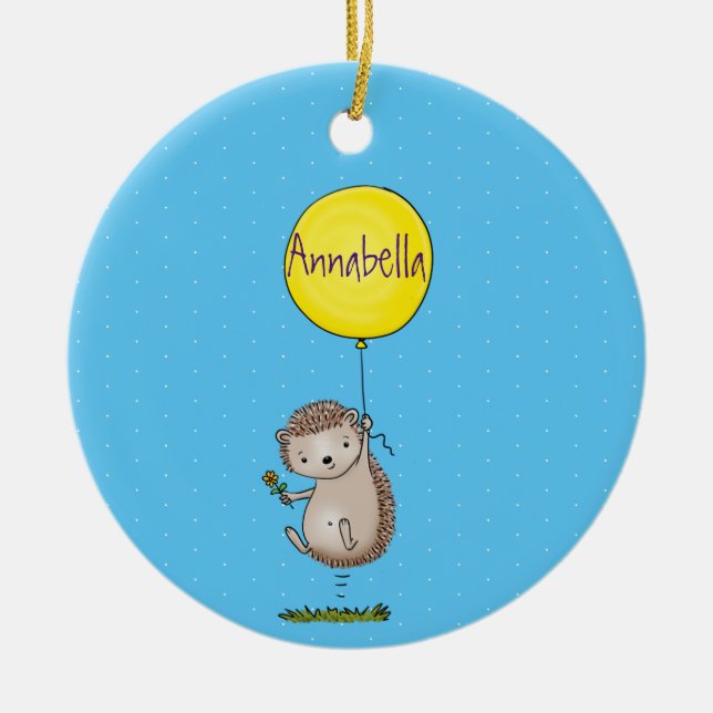 Cute hedgehog and balloon cartoon pattern ceramic tree decoration (Front)