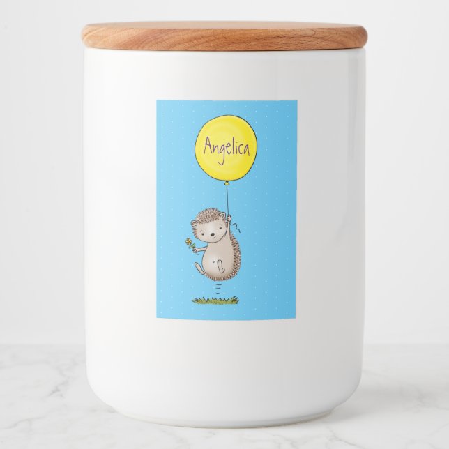 Cute hedgehog and balloon cartoon pattern food label (Front)