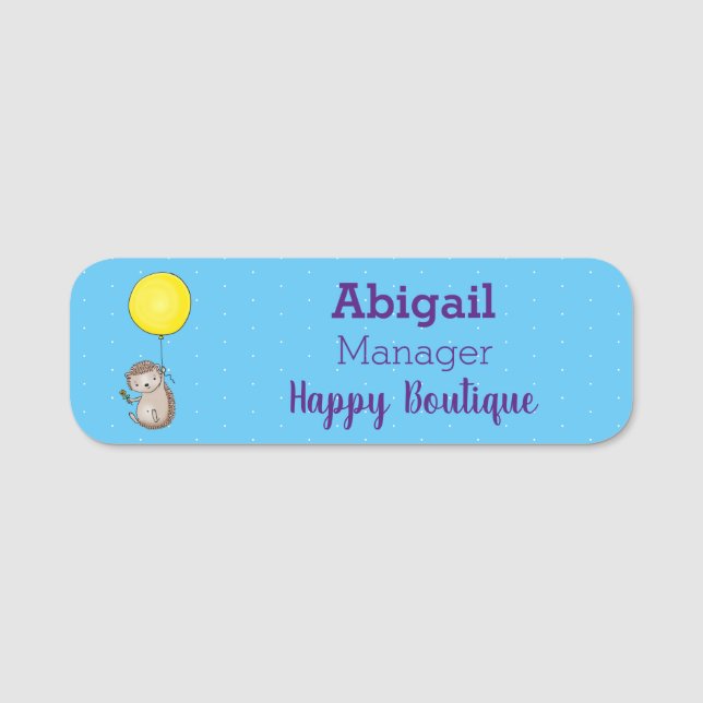 Cute hedgehog and balloon cartoon pattern name tag (Front)