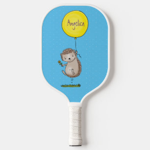 Cute hedgehog and balloon cartoon pattern pickleball paddle