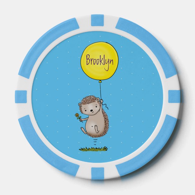 Cute hedgehog and balloon cartoon pattern poker chips (Front)