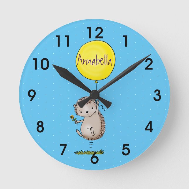 Cute hedgehog and balloon cartoon pattern round clock (Front)