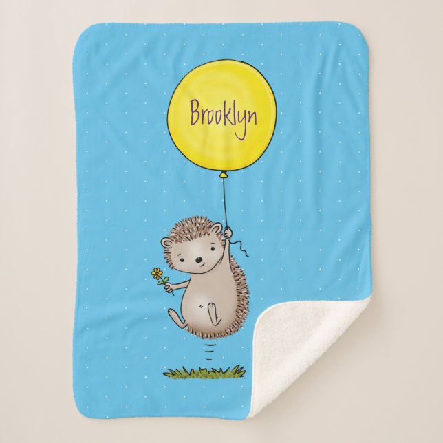 Cute hedgehog and balloon cartoon pattern  sherpa blanket (Front)