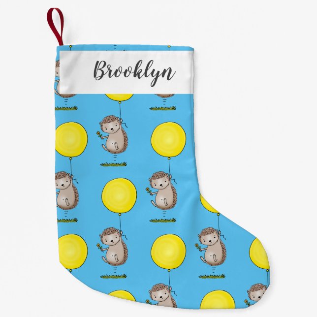 Cute hedgehog and balloon cartoon pattern small christmas stocking (Front)