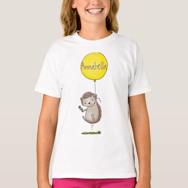 Cute hedgehog and balloon cartoon pattern T-Shirt (Front)