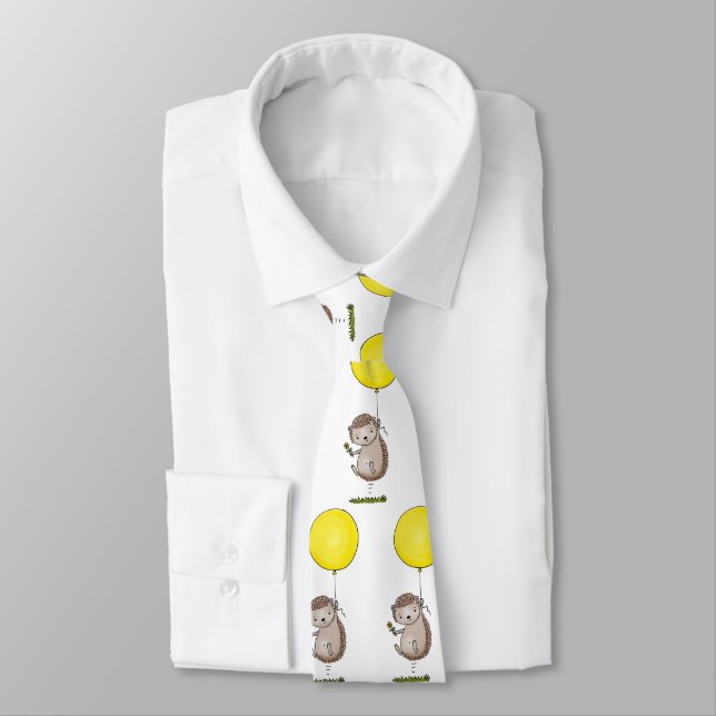 Cute hedgehog and balloon cartoon pattern tie (Tied)