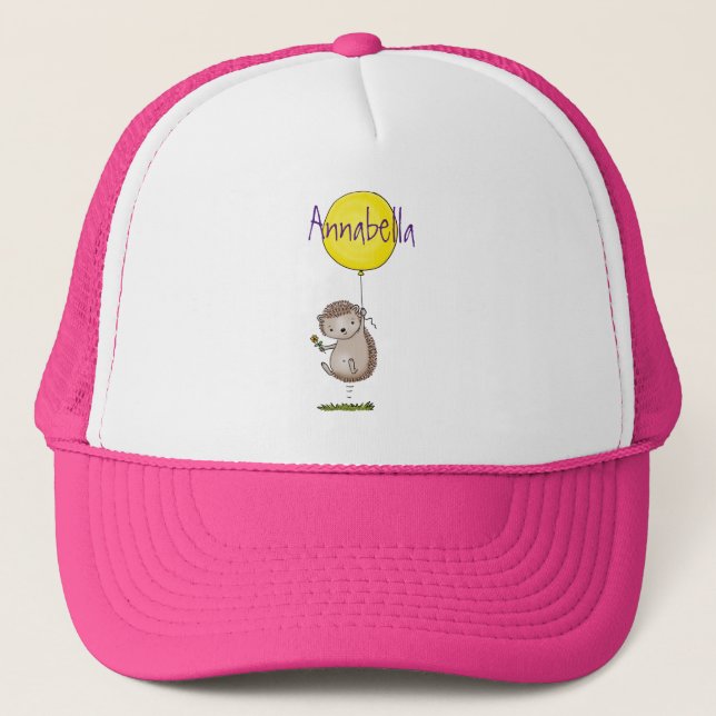 Cute hedgehog and balloon cartoon pattern trucker hat (Front)