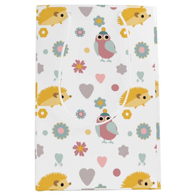 Cute hedgehog and bird pattern medium gift bag (Front)
