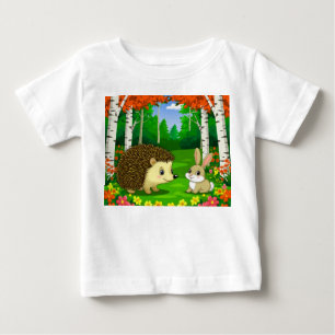 Cute Hedgehog and bunny in a Bright Forest Baby T-Shirt