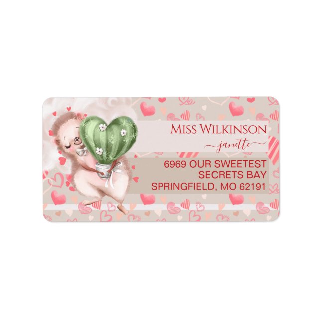 Cute hedgehog and cactus Valentine theme custom Label (Front)