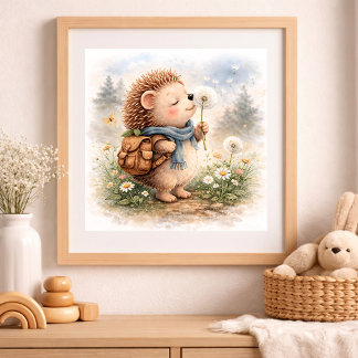 Cute Hedgehog And Dandellion Kids Poster