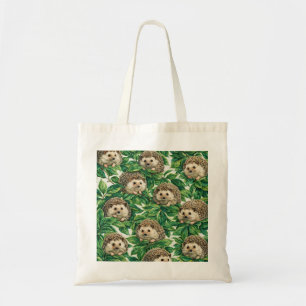 Cute Hedgehog and Green Leaves Pattern Tote Bag