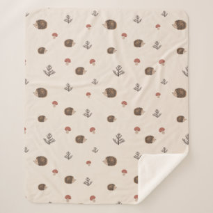 Cute Hedgehog and Mushrooms Forest Pattern Sherpa Blanket