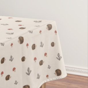 Cute Hedgehog and Mushrooms Forest Pattern Tablecloth