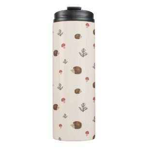 Cute Hedgehog and Mushrooms Forest Pattern Thermal Tumbler