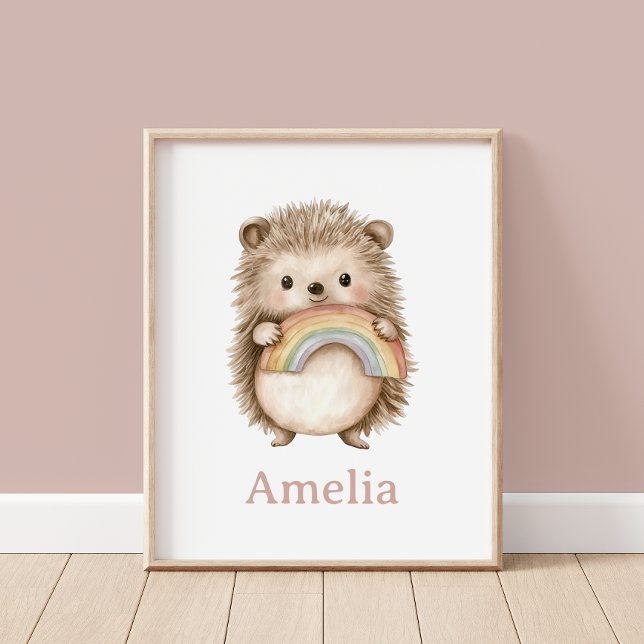 Cute Hedgehog And Rainbow Baby Name Nursery Wall Poster (Creator Uploaded)