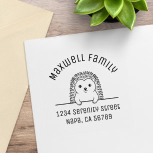 Cute Hedgehog Arch Family Address Rubber Stamp