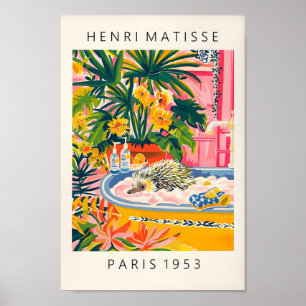 Cute Hedgehog Art Print, Maximalist Decor, Matisse Poster