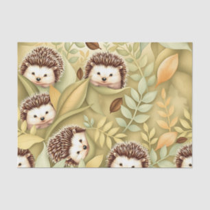 Cute Hedgehog Autumn Leaves Pattern Tissue Paper