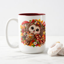 Cute Hedgehog Autumn Mug, Cosy Woodland Animal 