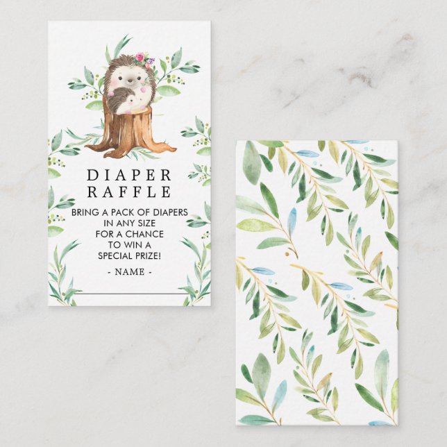 Cute Hedgehog Baby Shower Diaper Raffle Ticket Enclosure Card (Front/Back)