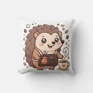 Cute Hedgehog Barista Apron Throw Pillow
