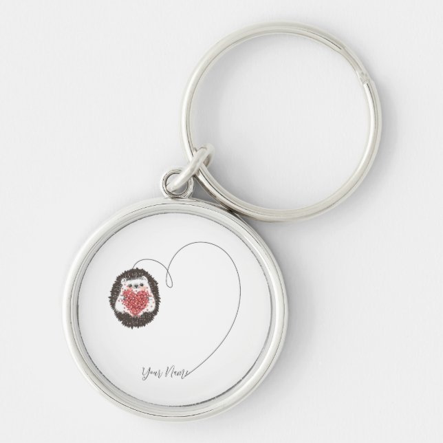 Cute Hedgehog Black White Heart Key Ring (Front)