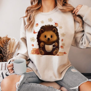 Cute Hedgehog blossoms , Hedgehog Drinking Coffee  T-Shirt