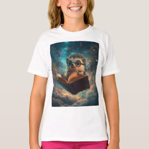 Cute Hedgehog Bookworm in a Galaxy of Stories T-Shirt