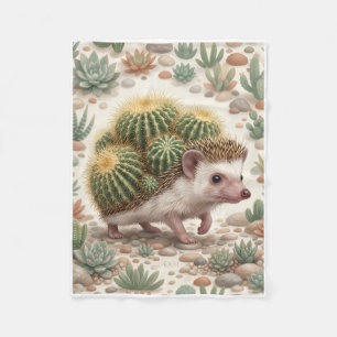 Cute Hedgehog Carrying Succulent Cactus Fleece Bla Blanket