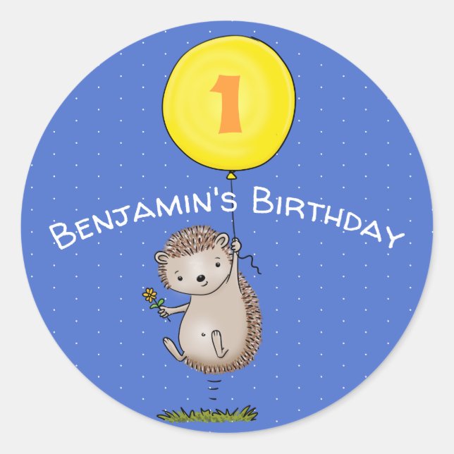 Cute hedgehog cartoon illustration classic round sticker (Front)