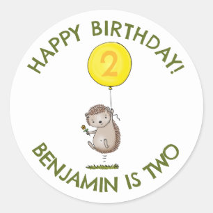 Cute hedgehog cartoon personalised birthday classic round sticker