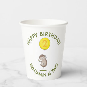 Cute hedgehog cartoon personalised birthday paper cups