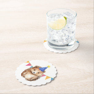 Cute Hedgehog child's birthday party  Paper Coaster