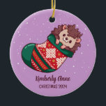 Cute Hedgehog Christmas Animal Snow Winter Holiday Ceramic Tree Decoration<br><div class="desc">Cute cartoon animal ornament for kids and children. Perfect for first Christmas celebration with family. You can customise the text for any occasion.</div>