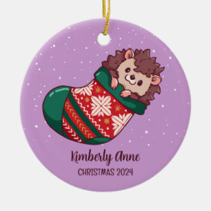 Cute Hedgehog Christmas Animal Snow Winter Holiday Ceramic Tree Decoration