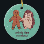 Cute Hedgehog Christmas Animal Snow Winter Holiday Ceramic Tree Decoration<br><div class="desc">Cute cartoon animal ornament for kids and children. Perfect for first Christmas celebration with family. You can customise the text for any occasion.</div>