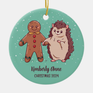 Cute Hedgehog Christmas Animal Snow Winter Holiday Ceramic Tree Decoration