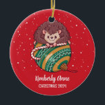 Cute Hedgehog Christmas Animal Snow Winter Holiday Ceramic Tree Decoration<br><div class="desc">Cute cartoon animal ornament for kids and children. Perfect for first Christmas celebration with family. You can customise the text for any occasion.</div>