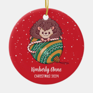 Cute Hedgehog Christmas Animal Snow Winter Holiday Ceramic Tree Decoration