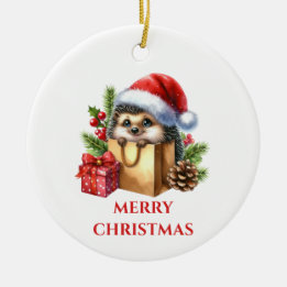 Cute Hedgehog Christmas Ceramic Tree Decoration