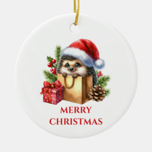 Cute Hedgehog Christmas Ceramic Tree Decoration